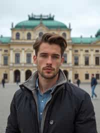 man in Vienna with the Schönbrunn Palace in the background