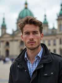 man in Vienna with the Schönbrunn Palace in the background