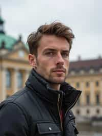 man in Vienna with the Schönbrunn Palace in the background