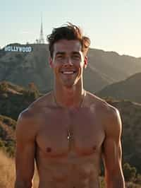 man in Los Angeles with the Hollywood sign in the background