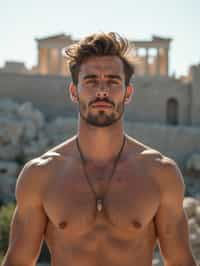 man in Athens with the Acropolis in the background