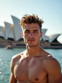 man in Sydney with the Sydney Opera House in the background