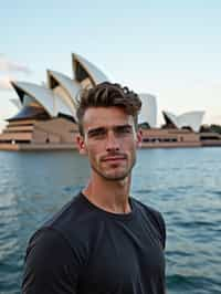 man in Sydney with the Sydney Opera House in the background