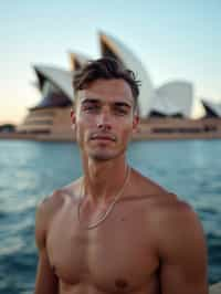 man in Sydney with the Sydney Opera House in the background