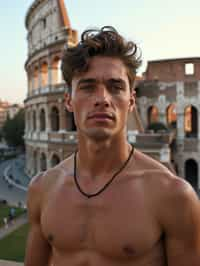 man in Rome with the Colosseum in the background