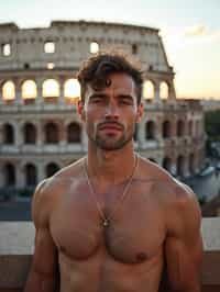 man in Rome with the Colosseum in the background