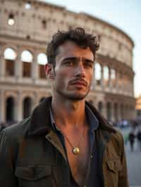 man in Rome with the Colosseum in the background