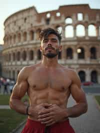 man in Rome with the Colosseum in the background