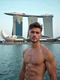 man in Singapore with Marina Bay Sands in background