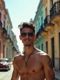 man in Havana with the colorful old town in the background