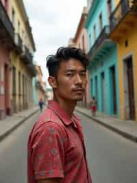 man in Havana with the colorful old town in the background