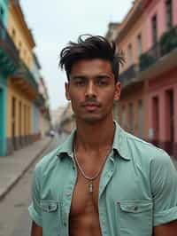 man in Havana with the colorful old town in the background