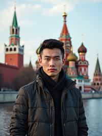 man in Moscow with the Kremlin in the background