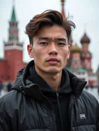 man in Moscow with the Kremlin in the background