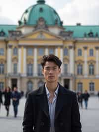 man in Vienna with the Schönbrunn Palace in the background