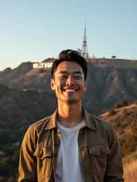 man in Los Angeles with the Hollywood sign in the background