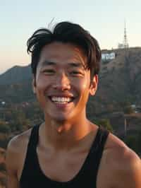 man in Los Angeles with the Hollywood sign in the background