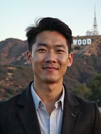 man in Los Angeles with the Hollywood sign in the background