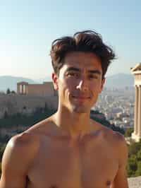 man in Athens with the Acropolis in the background