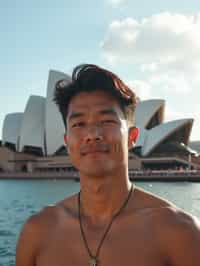 man in Sydney with the Sydney Opera House in the background