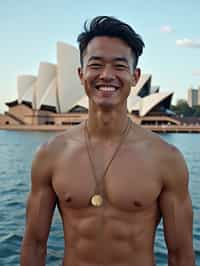 man in Sydney with the Sydney Opera House in the background