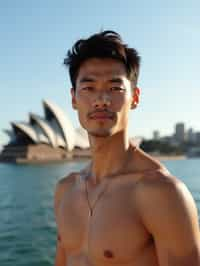 man in Sydney with the Sydney Opera House in the background