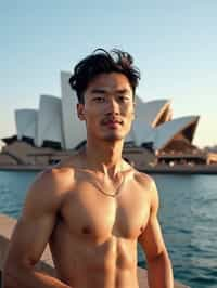 man in Sydney with the Sydney Opera House in the background