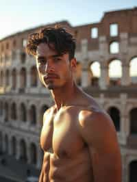 man in Rome with the Colosseum in the background