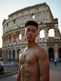 man in Rome with the Colosseum in the background