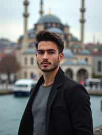 man in Istanbul with The Mosque in background