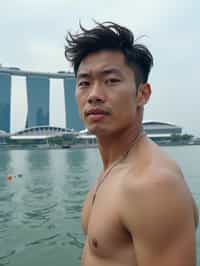 man in Singapore with Marina Bay Sands in background