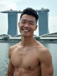 man in Singapore with Marina Bay Sands in background