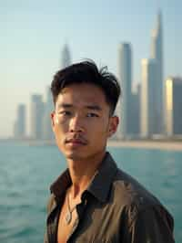 man in Dubai with skyline in background