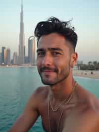 man in Dubai with skyline in background