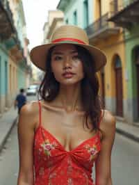 woman in Havana with the colorful old town in the background