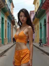 woman in Havana with the colorful old town in the background