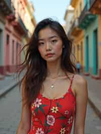 woman in Havana with the colorful old town in the background