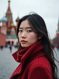 woman in Moscow with the Kremlin in the background