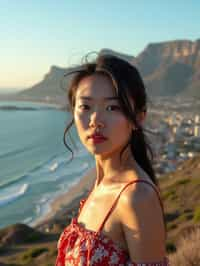 woman in Cape Town with the Table Mountain in the background