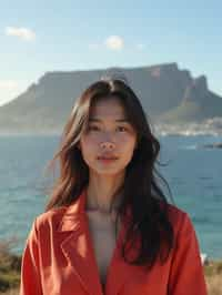 woman in Cape Town with the Table Mountain in the background