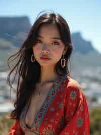 woman in Cape Town with the Table Mountain in the background