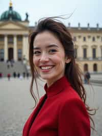 woman in Vienna with the Schönbrunn Palace in the background