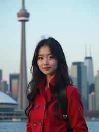 woman in Toronto with the CN Tower in the background