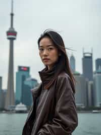 woman in Toronto with the CN Tower in the background