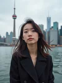 woman in Toronto with the CN Tower in the background