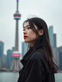 woman in Toronto with the CN Tower in the background