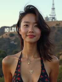 woman in Los Angeles with the Hollywood sign in the background