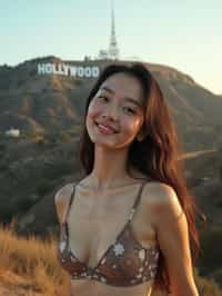 woman in Los Angeles with the Hollywood sign in the background