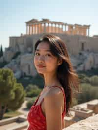 woman in Athens with the Acropolis in the background