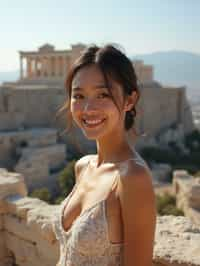 woman in Athens with the Acropolis in the background